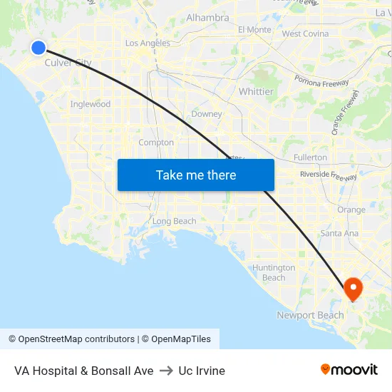 VA Hospital  & Bonsall Ave to Uc Irvine map