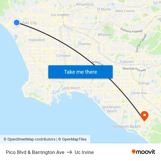 Pico Blvd & Barrington Ave to Uc Irvine map