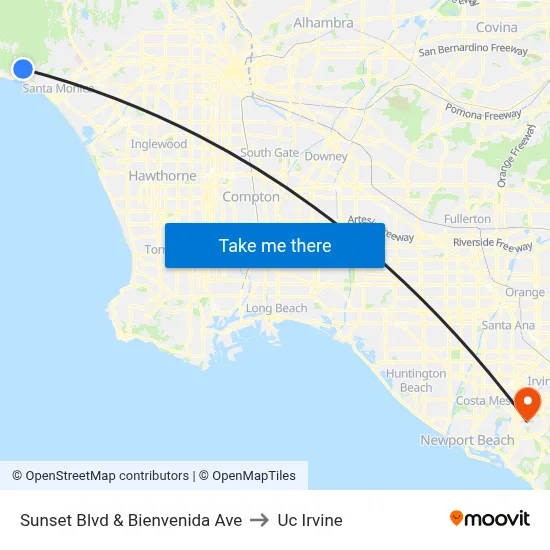 Sunset Blvd & Bienvenida Ave to Uc Irvine map