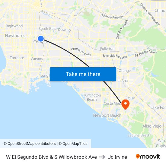 W El Segundo Blvd & S Willowbrook Ave to Uc Irvine map