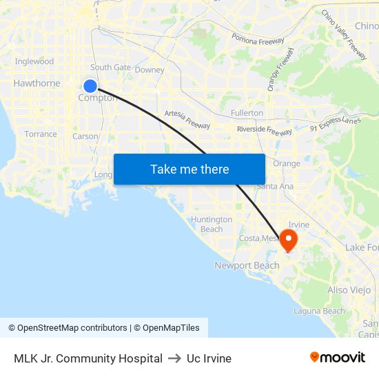 MLK Jr. Community Hospital to Uc Irvine map