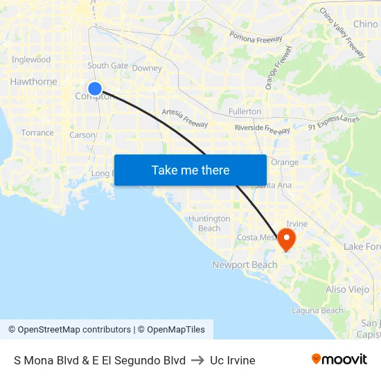 S Mona Blvd & E El Segundo Blvd to Uc Irvine map