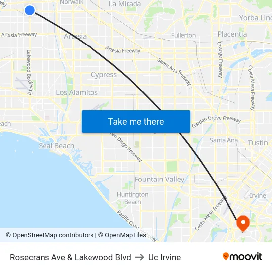 Rosecrans Ave & Lakewood Blvd to Uc Irvine map