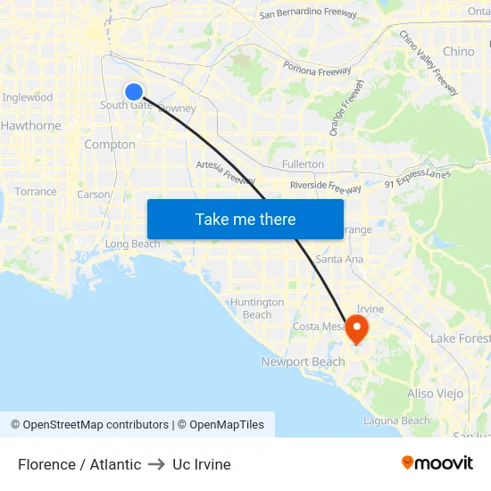 Florence / Atlantic to Uc Irvine map