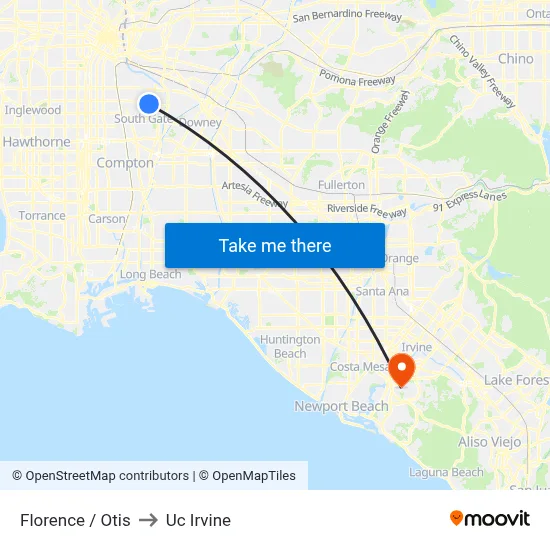 Florence / Otis to Uc Irvine map