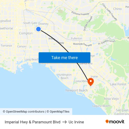 Imperial Hwy & Paramount Blvd to Uc Irvine map