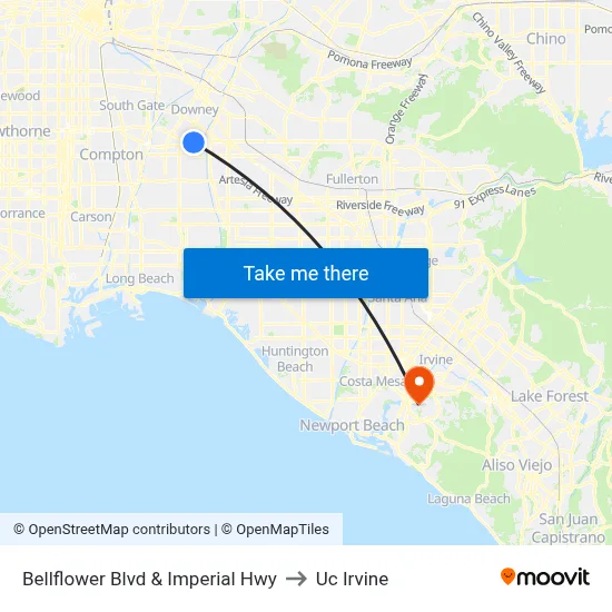 Bellflower Blvd & Imperial Hwy to Uc Irvine map