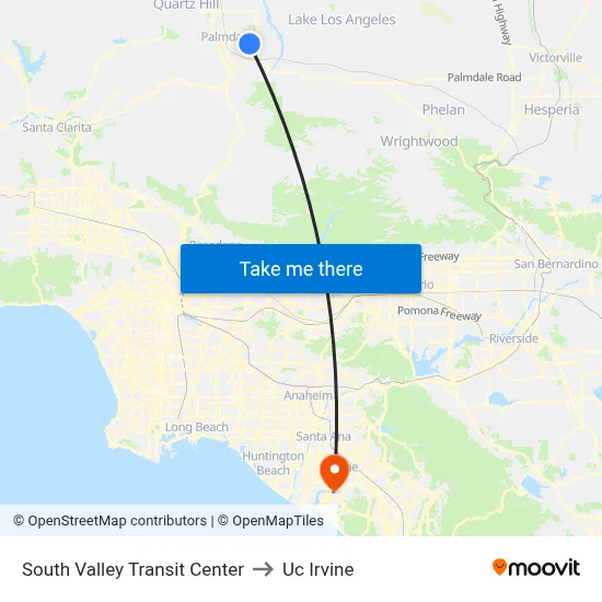 South Valley Transit Center to Uc Irvine map