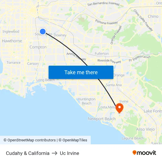 Cudahy & California to Uc Irvine map