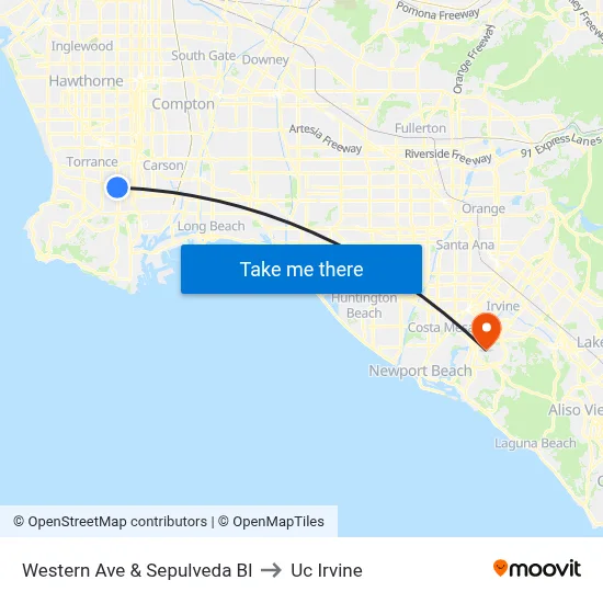 Western Ave & Sepulveda Bl to Uc Irvine map