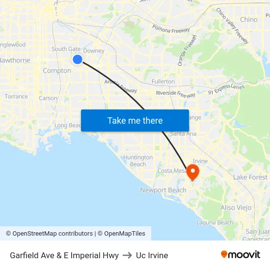 Garfield Ave & E Imperial Hwy to Uc Irvine map