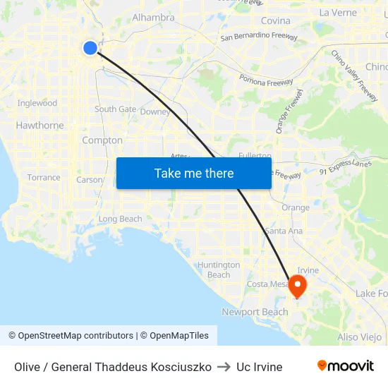 Olive / General Thaddeus Kosciuszko to Uc Irvine map