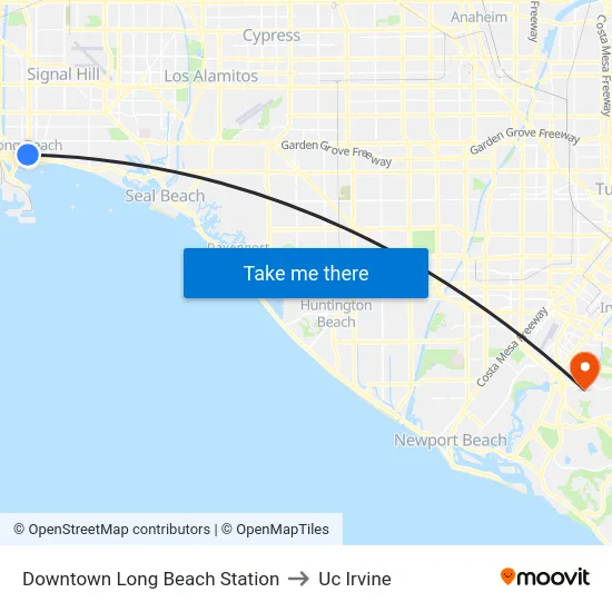 Downtown Long Beach Station to Uc Irvine map