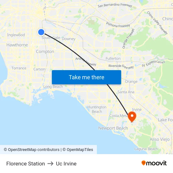Florence Station to Uc Irvine map