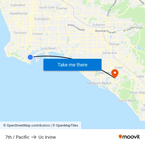 7th / Pacific to Uc Irvine map