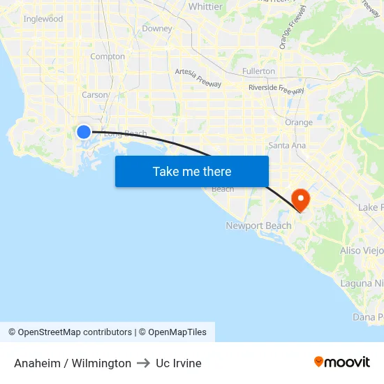 Anaheim / Wilmington to Uc Irvine map