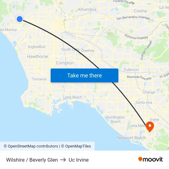 Wilshire / Beverly Glen to Uc Irvine map