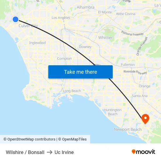 Wilshire / Bonsall to Uc Irvine map