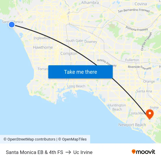 Santa Monica EB & 4th FS to Uc Irvine map