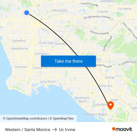 Western / Santa Monica to Uc Irvine map