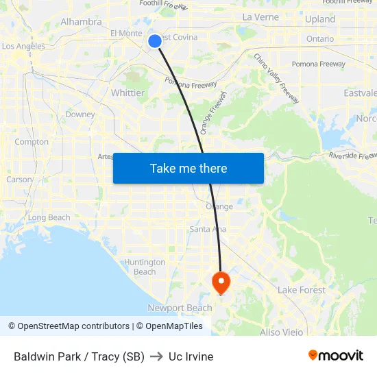 Baldwin Park / Tracy (SB) to Uc Irvine map
