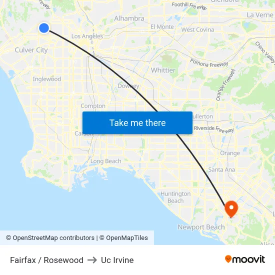 Fairfax / Rosewood to Uc Irvine map