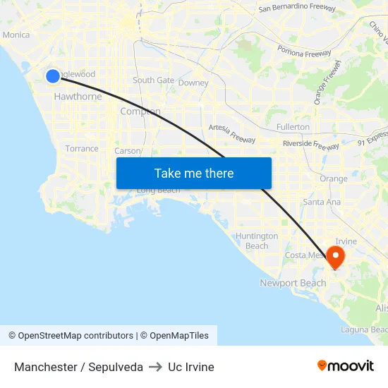 Manchester / Sepulveda to Uc Irvine map