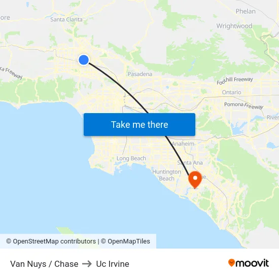 Van Nuys / Chase to Uc Irvine map