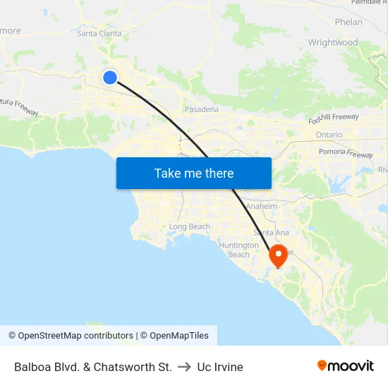 Balboa Blvd. & Chatsworth St. to Uc Irvine map