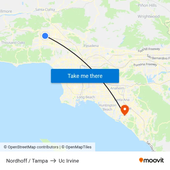 Nordhoff / Tampa to Uc Irvine map
