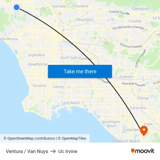 Ventura / Van Nuys to Uc Irvine map