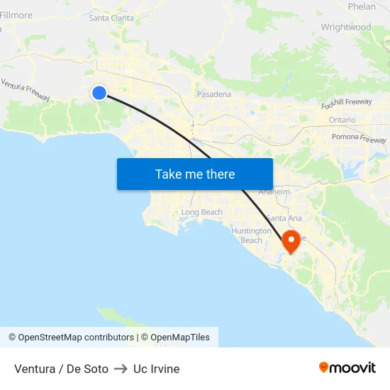 Ventura / De Soto to Uc Irvine map
