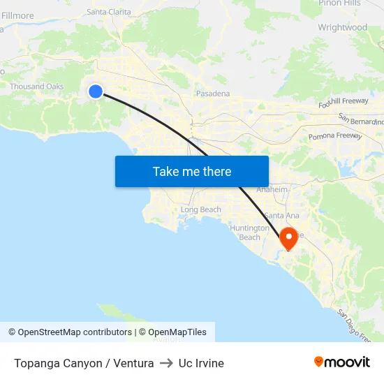 Topanga Canyon / Ventura to Uc Irvine map
