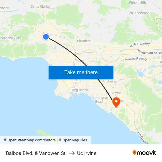 Balboa Blvd. & Vanowen St. to Uc Irvine map