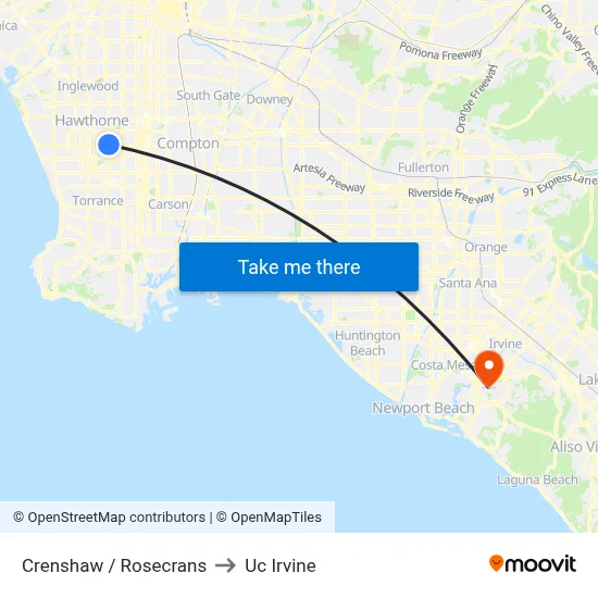 Crenshaw / Rosecrans to Uc Irvine map