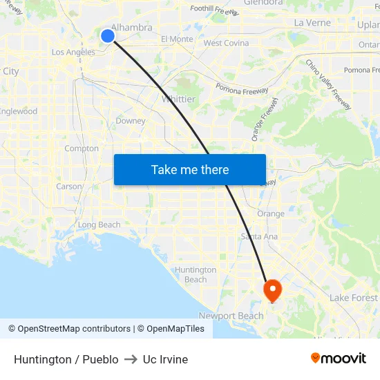 Huntington / Pueblo to Uc Irvine map
