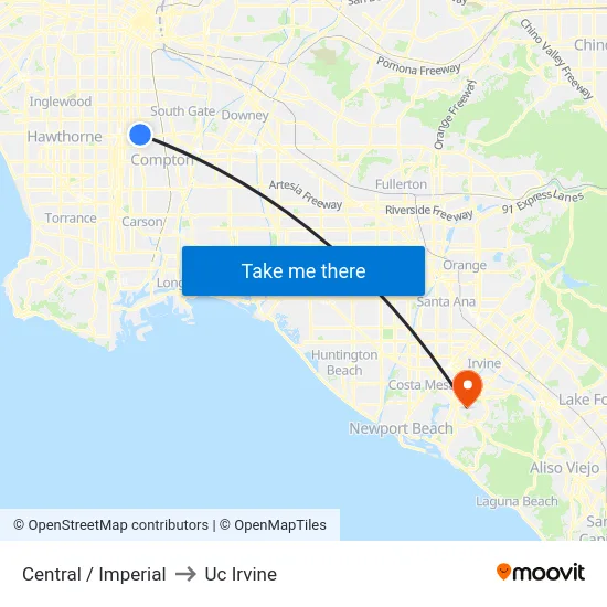 Central / Imperial to Uc Irvine map