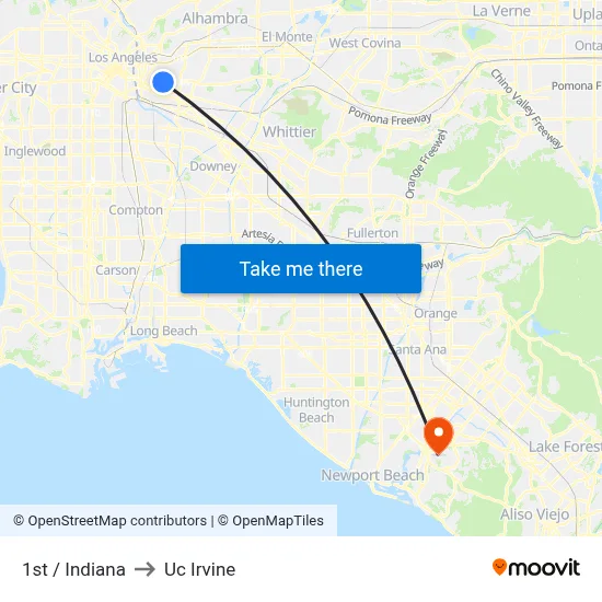 1st / Indiana to Uc Irvine map