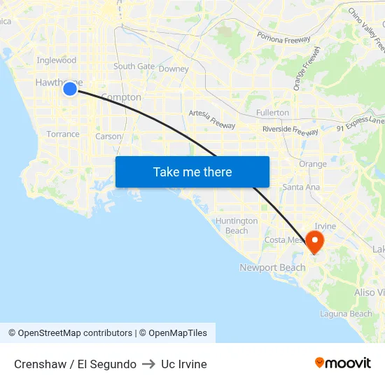 Crenshaw / El Segundo to Uc Irvine map