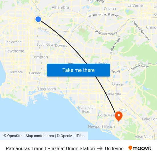 Patsaouras Transit Plaza at Union Station to Uc Irvine map