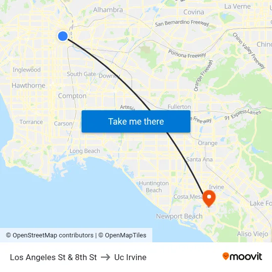 Los Angeles St & 8th St to Uc Irvine map