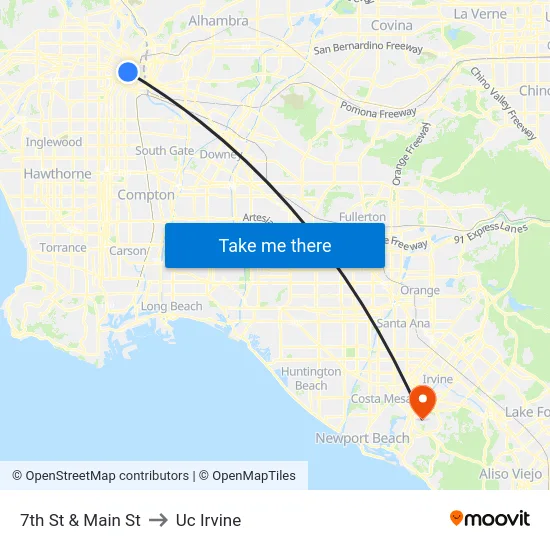 7th St & Main St to Uc Irvine map