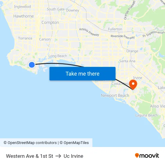 Western Ave & 1st St to Uc Irvine map