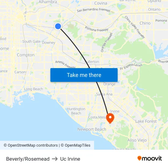 Beverly/Rosemead to Uc Irvine map