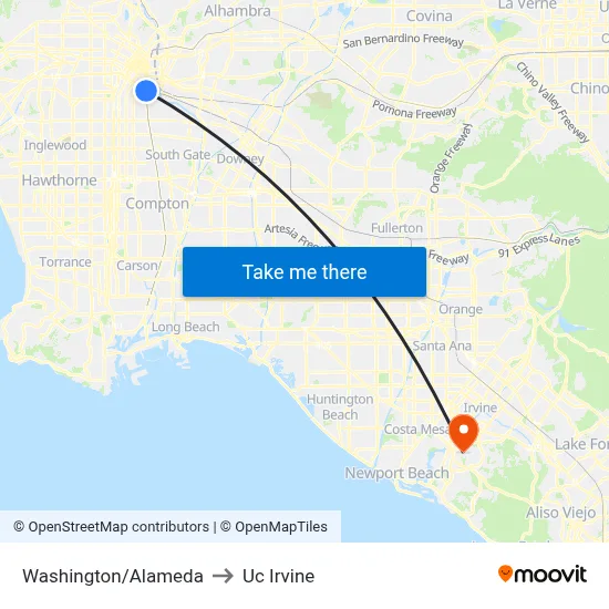 Washington/Alameda to Uc Irvine map