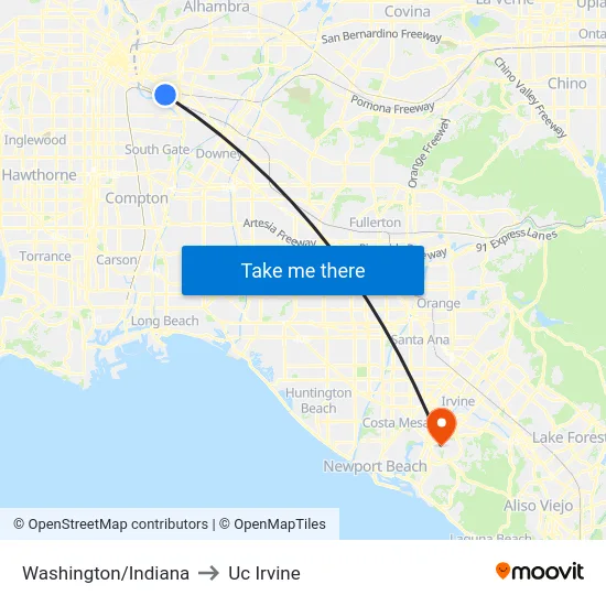 Washington/Indiana to Uc Irvine map