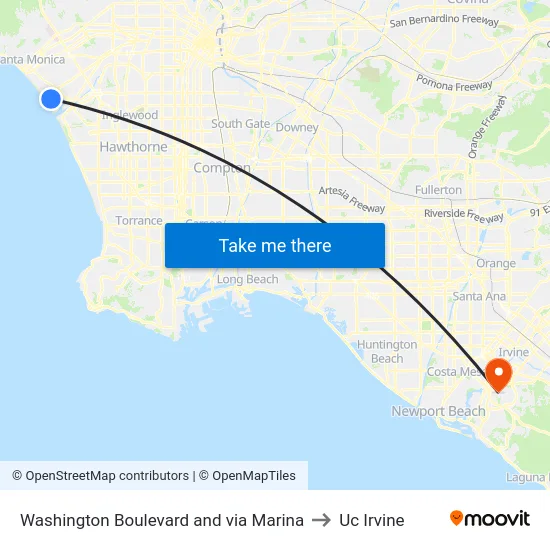 Washington Boulevard and via Marina to Uc Irvine map