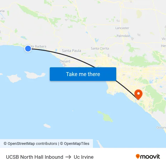 UCSB North Hall Inbound to Uc Irvine map