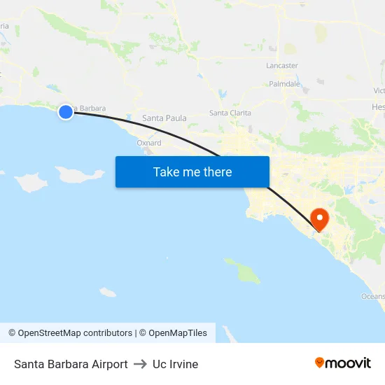 Santa Barbara Airport to Uc Irvine map