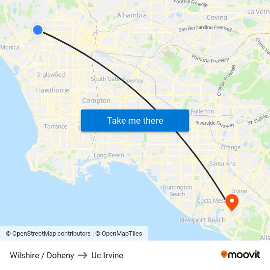 Wilshire / Doheny to Uc Irvine map